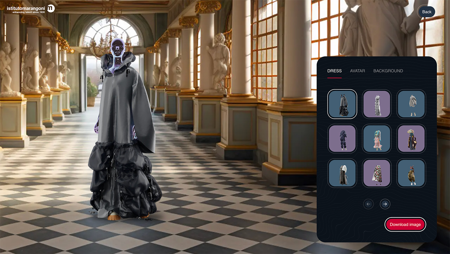 Spinning into style with a game that's like the 'Fashion Wheel' inside the 'I AM AI' digital fashion experience by Istituto Marangoni